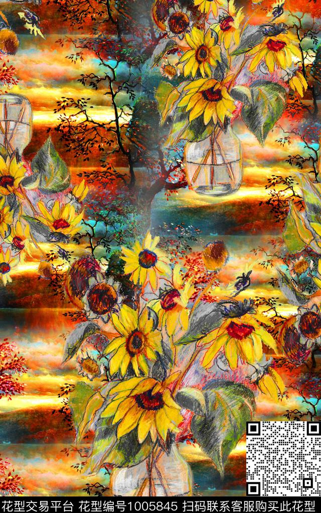 花卉笔触肌理底数码印花华亿平台下载（图片编号: 1005845） - 瓦栏（Walan）