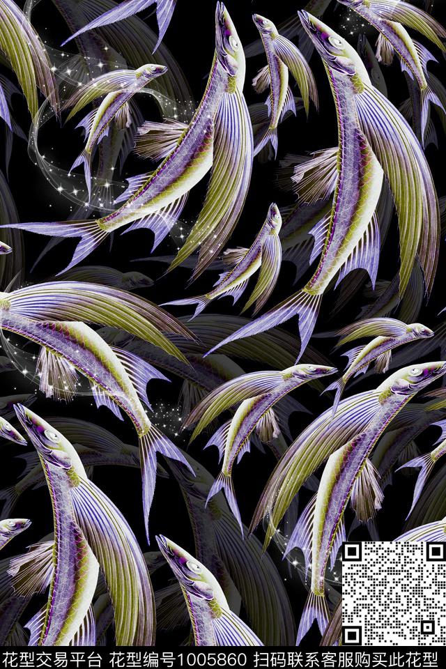 动物飞跃的鱼海洋动物数码印花华亿平台下载（图片编号: 1005860） - 瓦栏（Walan）