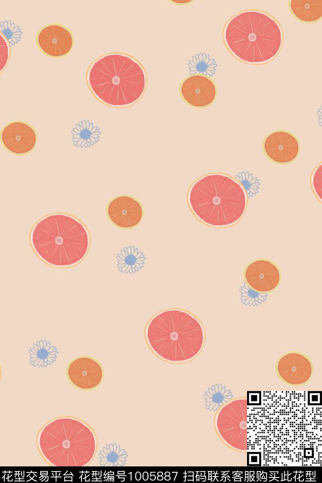田园水果清爽底花卉数码印花华亿平台下载（图片编号: 1005887） - 瓦栏（Walan）