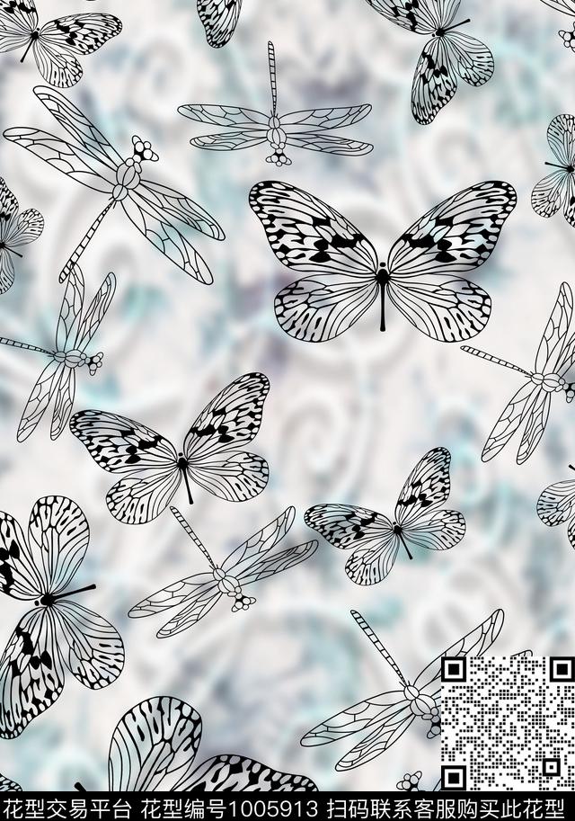 数码华亿平台手绘花卉女装数码印花华亿平台下载（图片编号: 1005913） - 瓦栏（Walan）