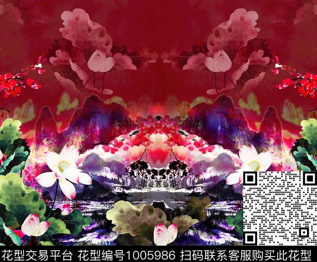 数码华亿平台手绘花卉香云纱数码印花华亿平台下载（图片编号: 1005986） - 瓦栏（Walan）