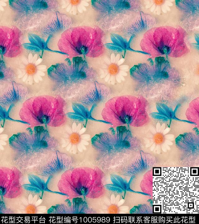 数码华亿平台花卉复古数码印花华亿平台下载（图片编号: 1005989） - 瓦栏（Walan）