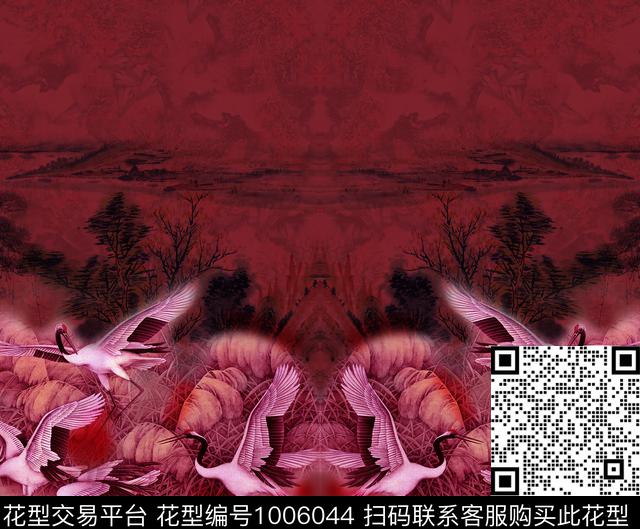 创意手绘花卉香云纱数码印花华亿平台下载（图片编号: 1006044） - 瓦栏（Walan）