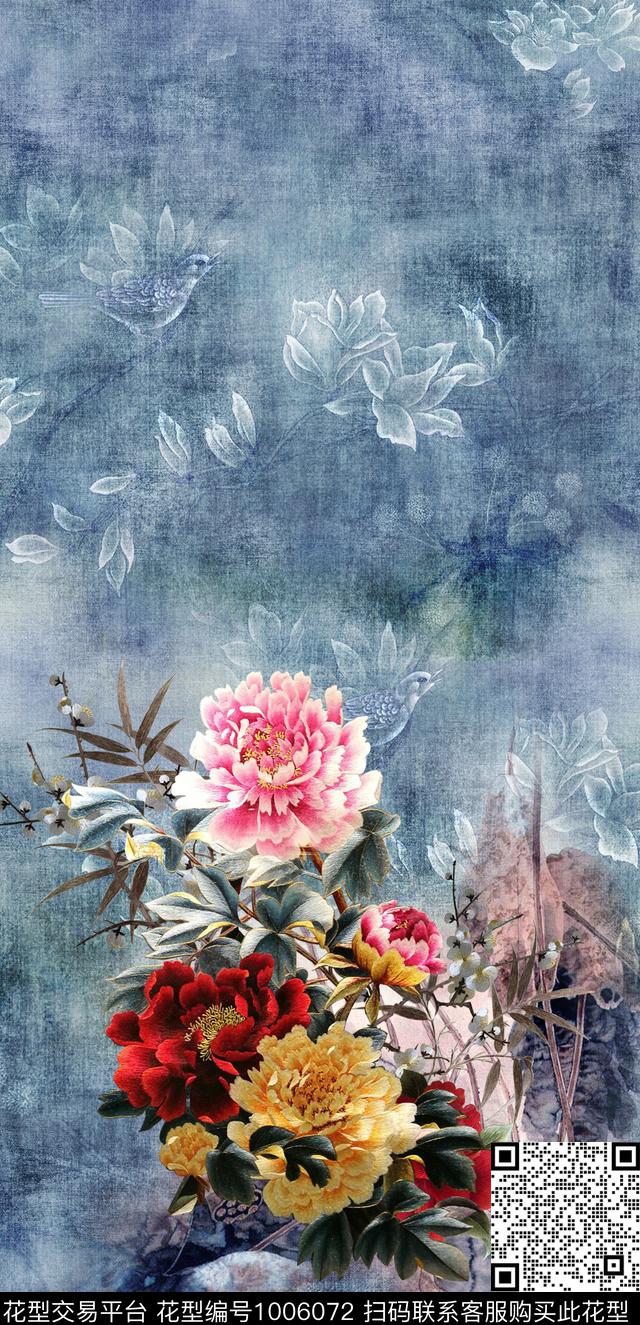 牡丹绣花华亿平台中国风数码印花华亿平台下载（图片编号: 1006072） - 瓦栏（Walan）