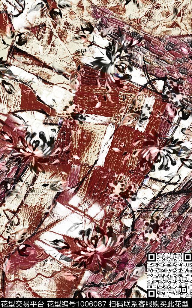 民族风抽象花卉数码印花华亿平台下载（图片编号: 1006087） - 瓦栏（Walan）