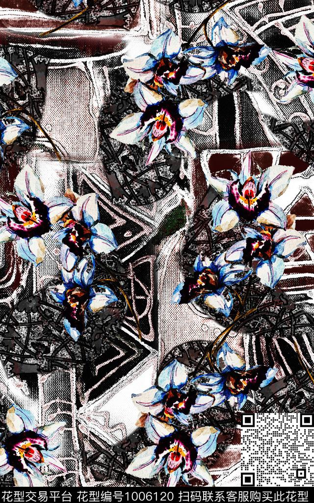 花卉复古数码华亿平台数码印花华亿平台下载（图片编号: 1006120） - 瓦栏（Walan）
