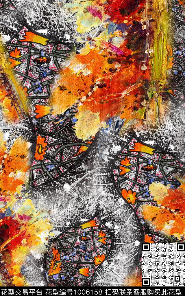 肌理抽象笔触数码印花华亿平台下载（图片编号: 1006158） - 瓦栏（Walan）