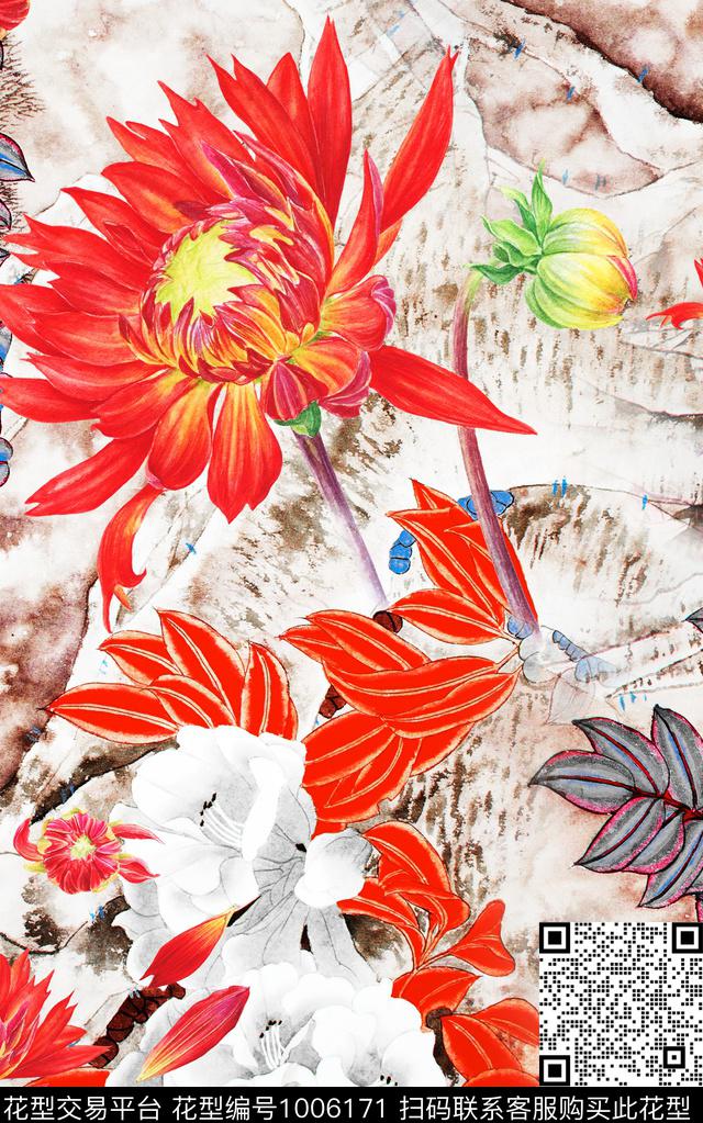 数码华亿平台民族风大花数码印花华亿平台下载（图片编号: 1006171） - 瓦栏（Walan）