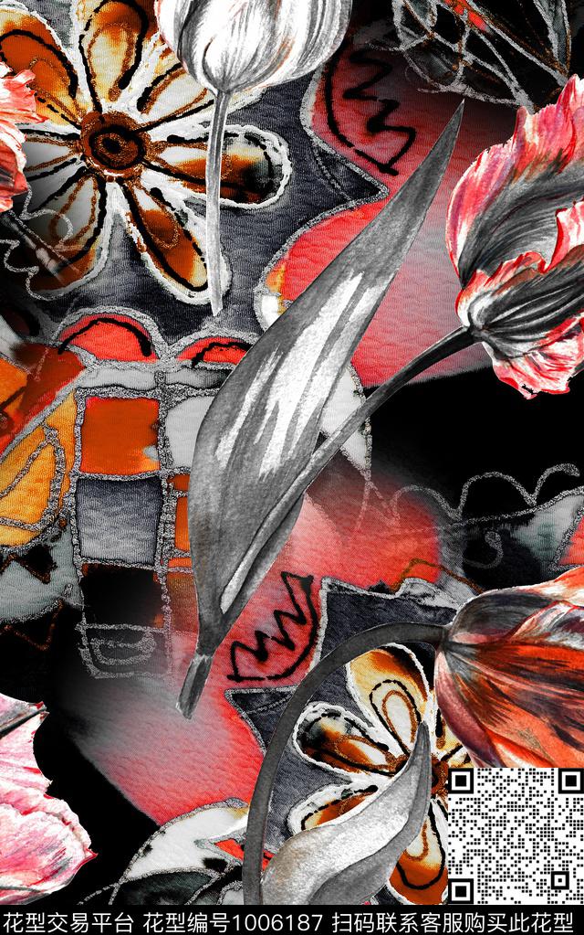 数码华亿平台民族风大花数码印花华亿平台下载（图片编号: 1006187） - 瓦栏（Walan）