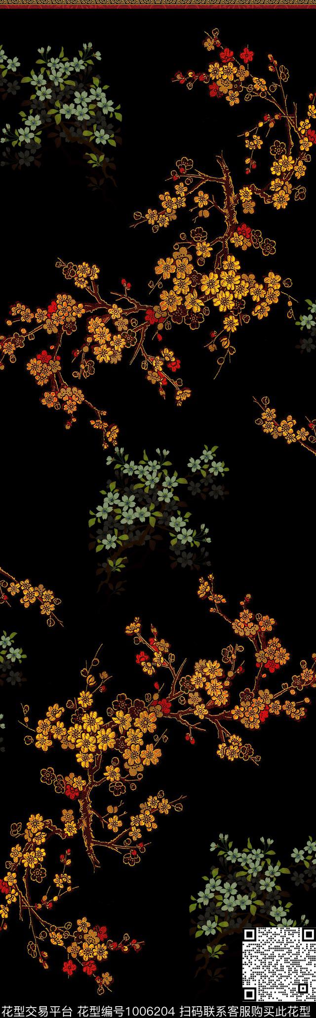 梅花绣花华亿平台披肩长巾数码印花华亿平台下载（图片编号: 1006204） - 瓦栏（Walan）