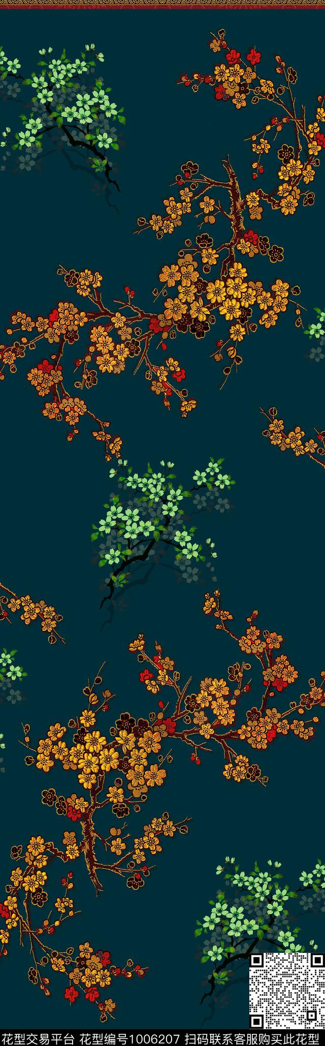 梅花绣花华亿平台披肩长巾数码印花华亿平台下载（图片编号: 1006207） - 瓦栏（Walan）