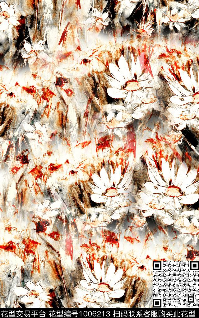 花卉笔触肌理底数码印花华亿平台下载（图片编号: 1006213） - 瓦栏（Walan）