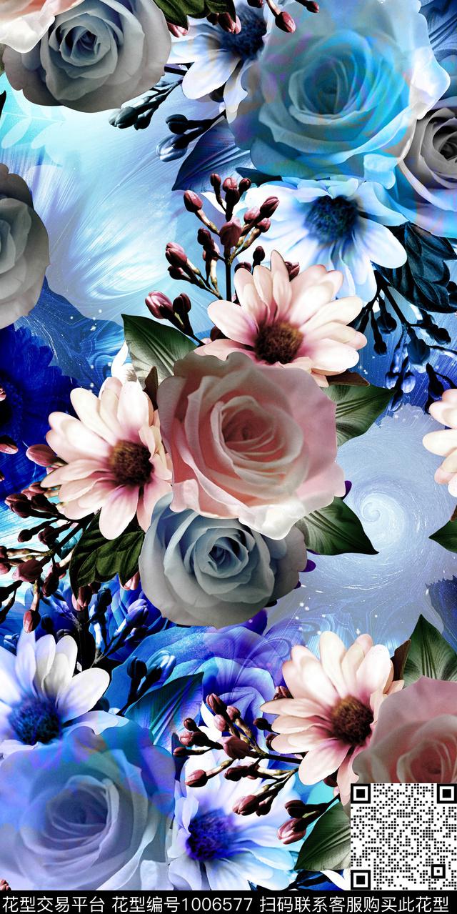 数码华亿平台大花花卉数码印花华亿平台下载（图片编号: 1006577） - 瓦栏（Walan）