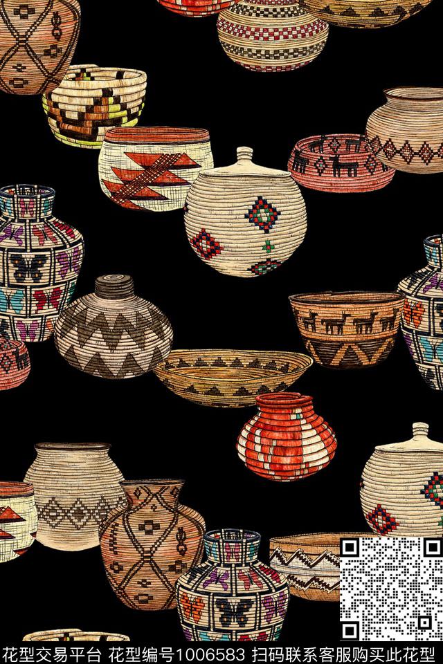 休闲年轻女性陶罐数码印花华亿平台下载（图片编号: 1006583） - 瓦栏（Walan）