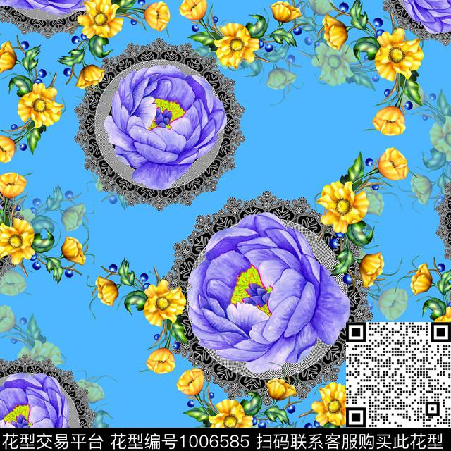 花卉小方巾网布蕾丝数码印花华亿平台下载（图片编号: 1006585） - 瓦栏（Walan）