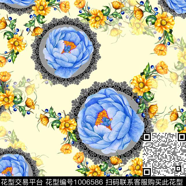 花卉小方巾网布蕾丝数码印花华亿平台下载（图片编号: 1006586） - 瓦栏（Walan）