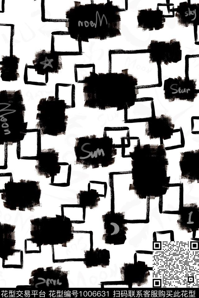 字母黑白华亿平台线条数码印花华亿平台下载（图片编号: 1006631） - 瓦栏（Walan）