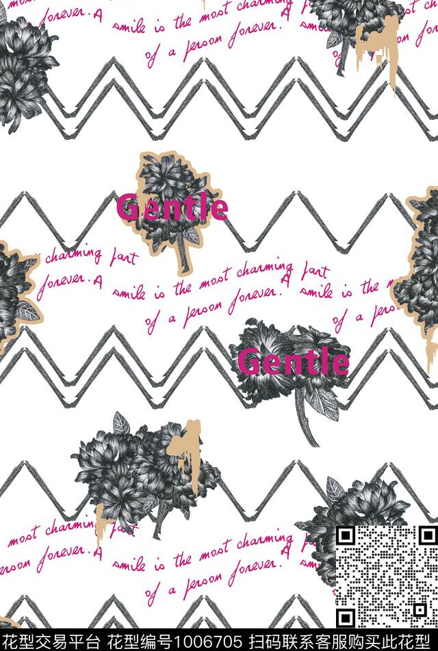 线条抽象手绘花卉数码印花华亿平台下载（图片编号: 1006705） - 瓦栏（Walan）