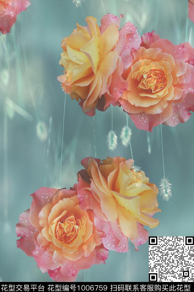 数码华亿平台大花花卉数码印花华亿平台下载（图片编号: 1006759） - 瓦栏（Walan）