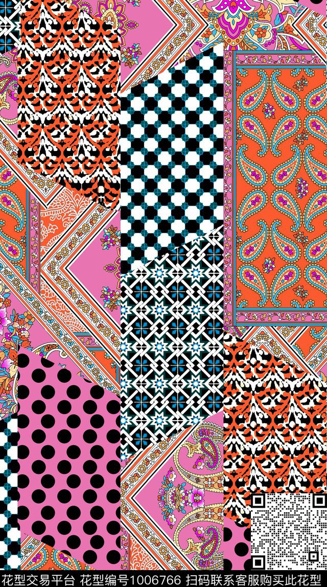 混合拼接年轻女性佩斯利数码印花华亿平台下载（图片编号: 1006766） - 瓦栏（Walan）