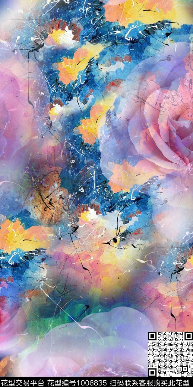 炫彩肌理花卉数码印花华亿平台下载（图片编号: 1006835） - 瓦栏（Walan）
