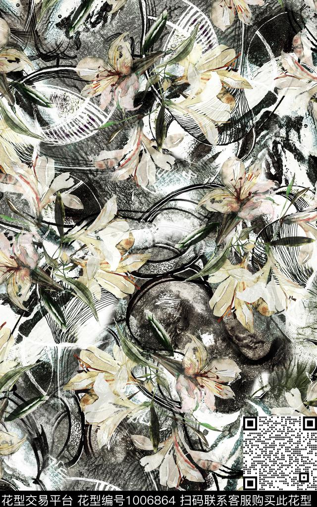 民族风抽象花卉数码印花华亿平台下载（图片编号: 1006864） - 瓦栏（Walan）