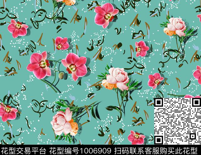 月季花花卉几何数码印花华亿平台下载（图片编号: 1006909） - 瓦栏（Walan）