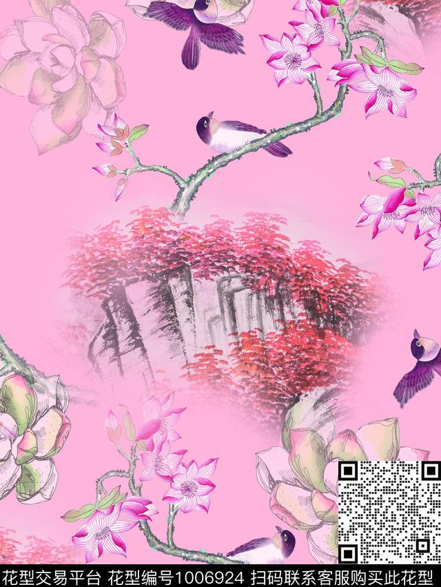 花鸟春装山石头数码印花华亿平台下载（图片编号: 1006924） - 瓦栏（Walan）