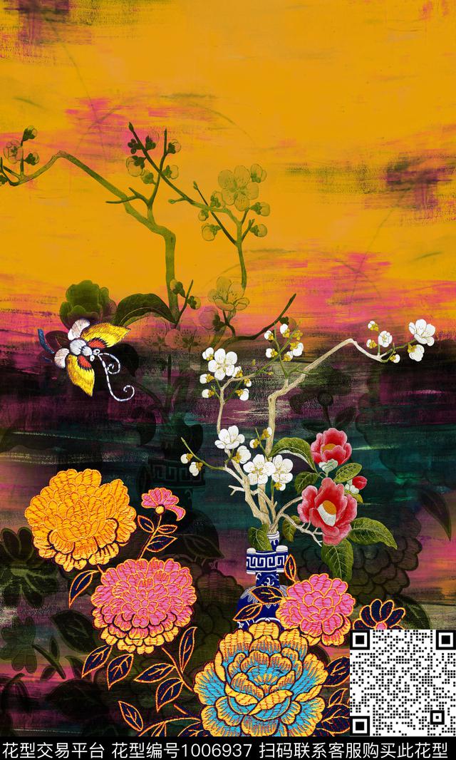 中国风花卉绣花华亿平台数码印花华亿平台下载（图片编号: 1006937） - 瓦栏（Walan）