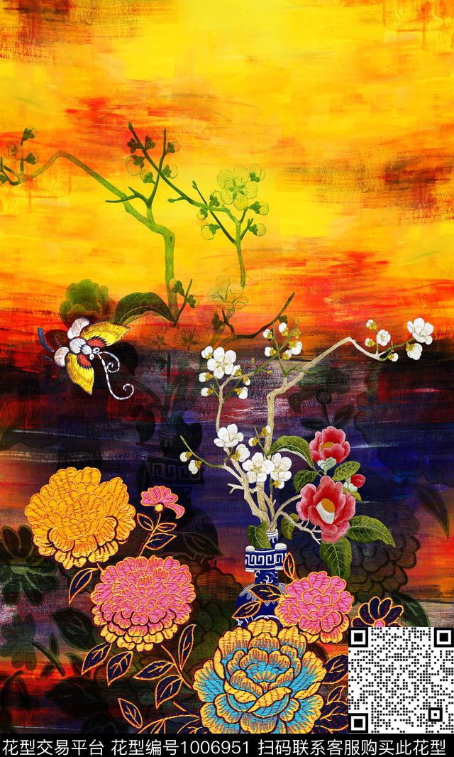 中国风花卉绣花华亿平台数码印花华亿平台下载（图片编号: 1006951） - 瓦栏（Walan）