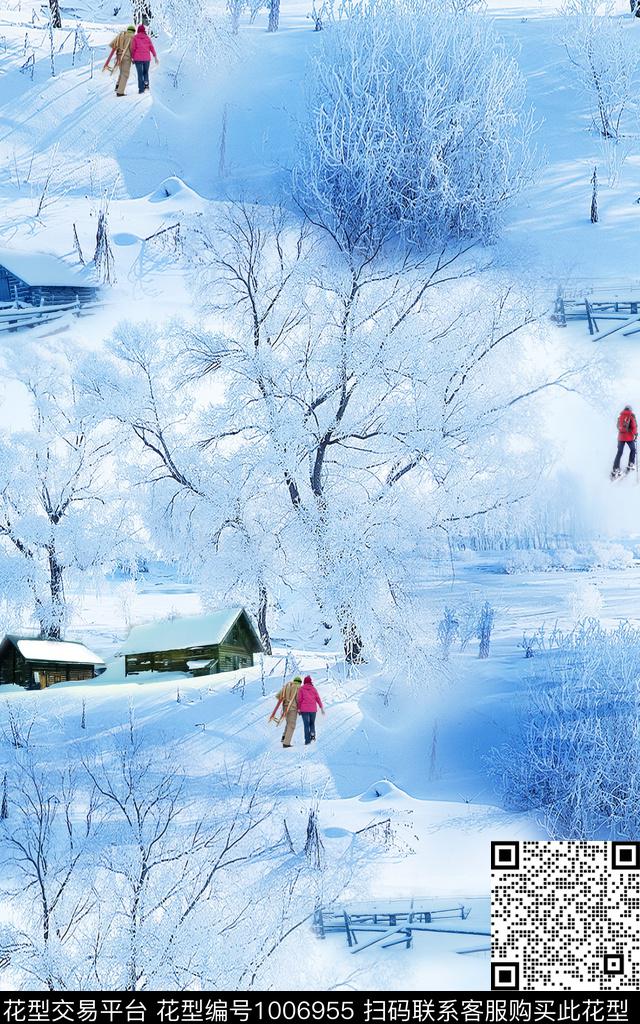 数码华亿平台雪地风光风景景观数码印花华亿平台下载（图片编号: 1006955） - 瓦栏（Walan）