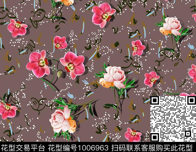 月季花花卉几何数码印花华亿平台下载（图片编号: 1006963） - 瓦栏（Walan）