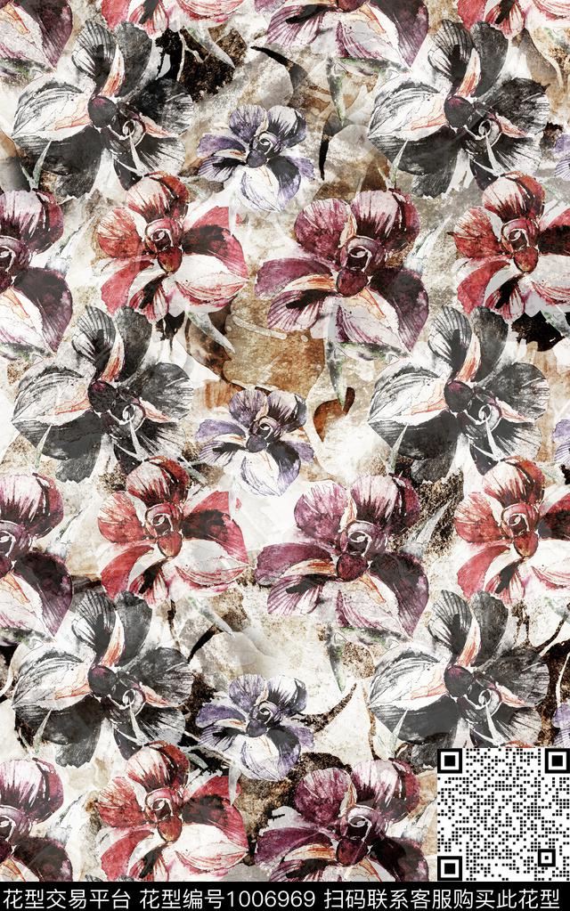 民族风抽象花卉数码印花华亿平台下载（图片编号: 1006969） - 瓦栏（Walan）