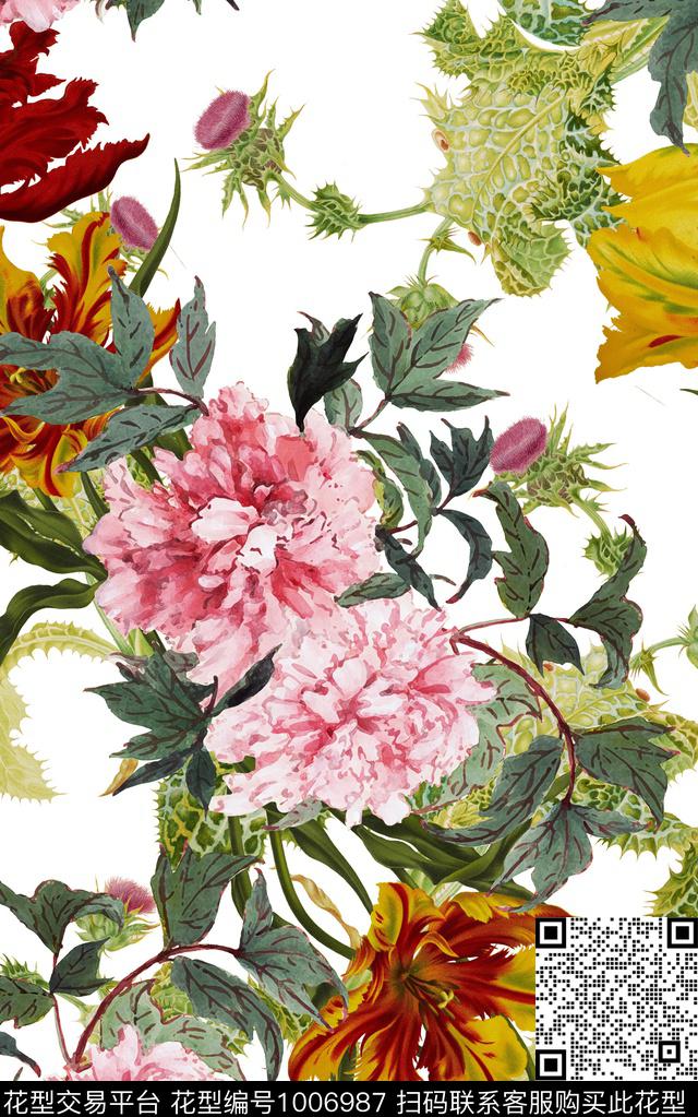 水彩花卉花卉中国风数码印花华亿平台下载（图片编号: 1006987） - 瓦栏（Walan）