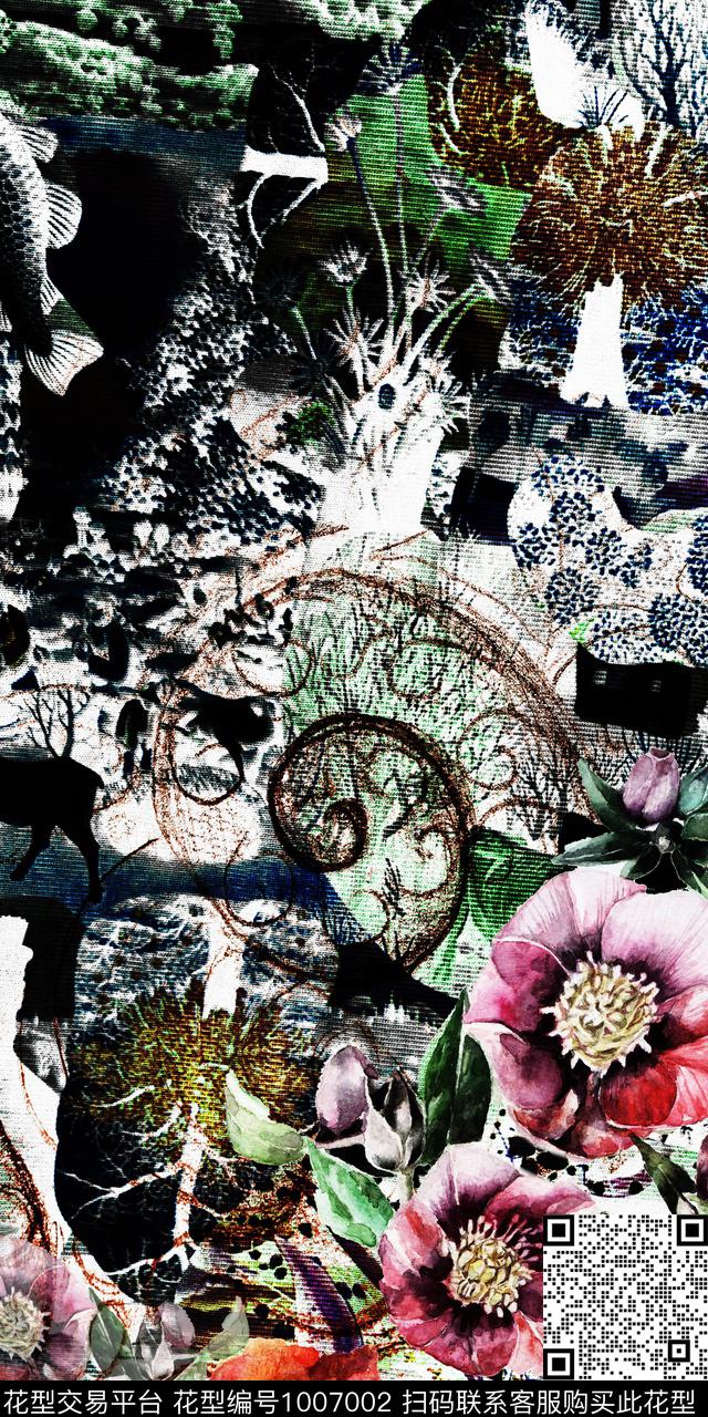 民族风抽象花卉数码印花华亿平台下载（图片编号: 1007002） - 瓦栏（Walan）
