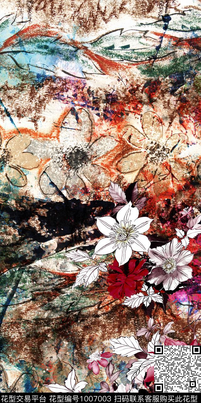 民族风抽象花卉数码印花华亿平台下载（图片编号: 1007003） - 瓦栏（Walan）