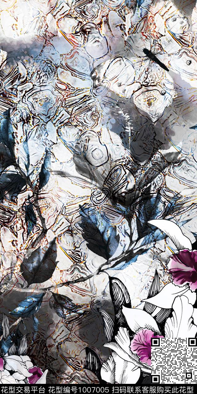 民族风抽象花卉数码印花华亿平台下载（图片编号: 1007005） - 瓦栏（Walan）