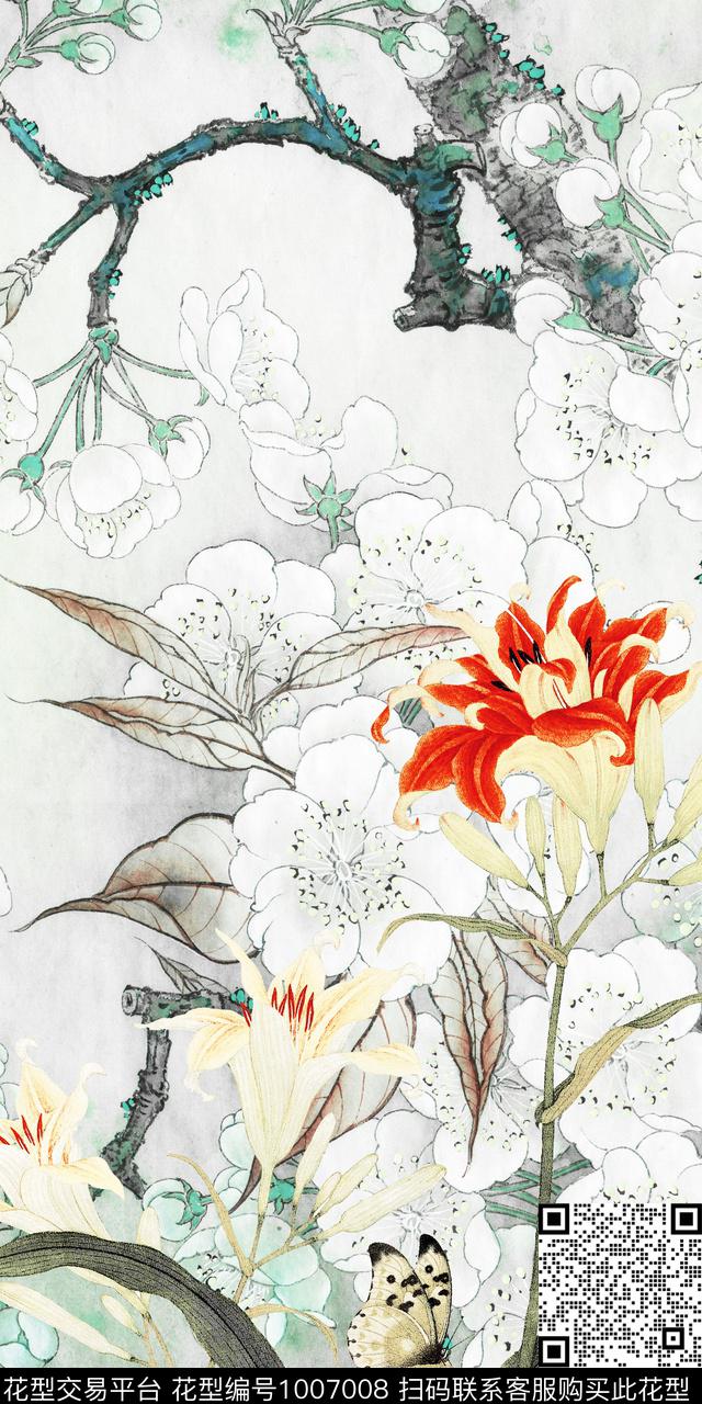 花卉复古定位花数码印花华亿平台下载（图片编号: 1007008） - 瓦栏（Walan）