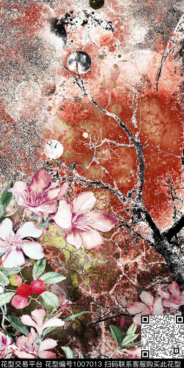 民族风抽象花卉数码印花华亿平台下载（图片编号: 1007013） - 瓦栏（Walan）