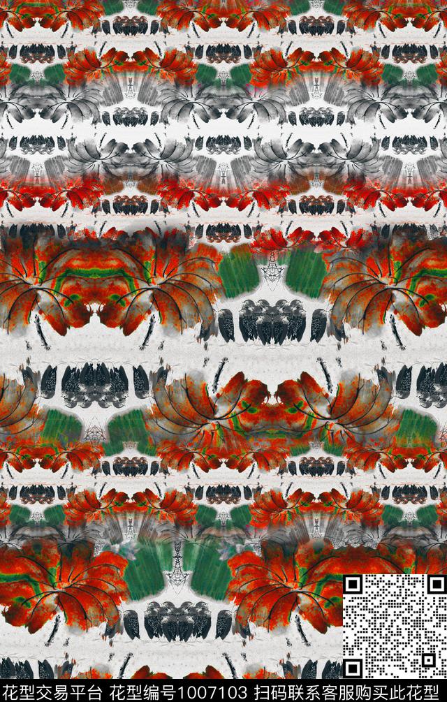 数码华亿平台波西米亚花卉数码印花华亿平台下载（图片编号: 1007103） - 瓦栏（Walan）