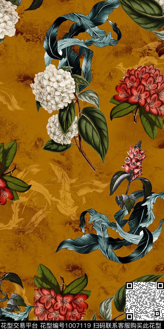春夏华亿平台花卉香云纱数码印花华亿平台下载（图片编号: 1007119） - 瓦栏（Walan）