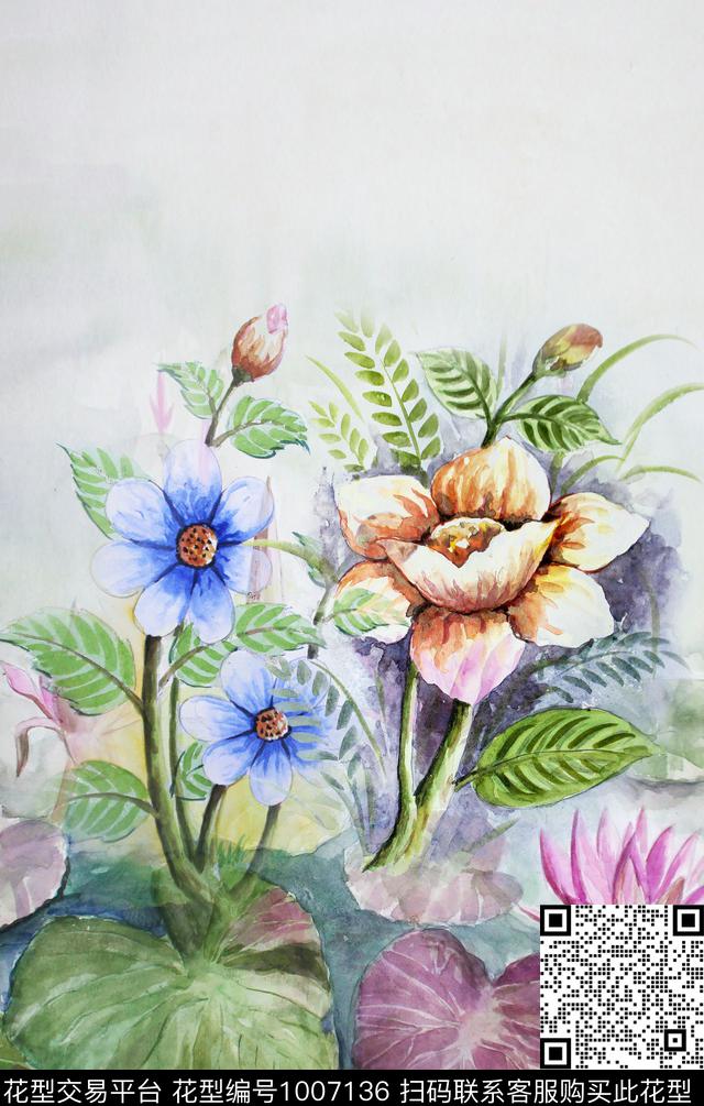 数码华亿平台花卉定位花数码印花华亿平台下载（图片编号: 1007136） - 瓦栏（Walan）