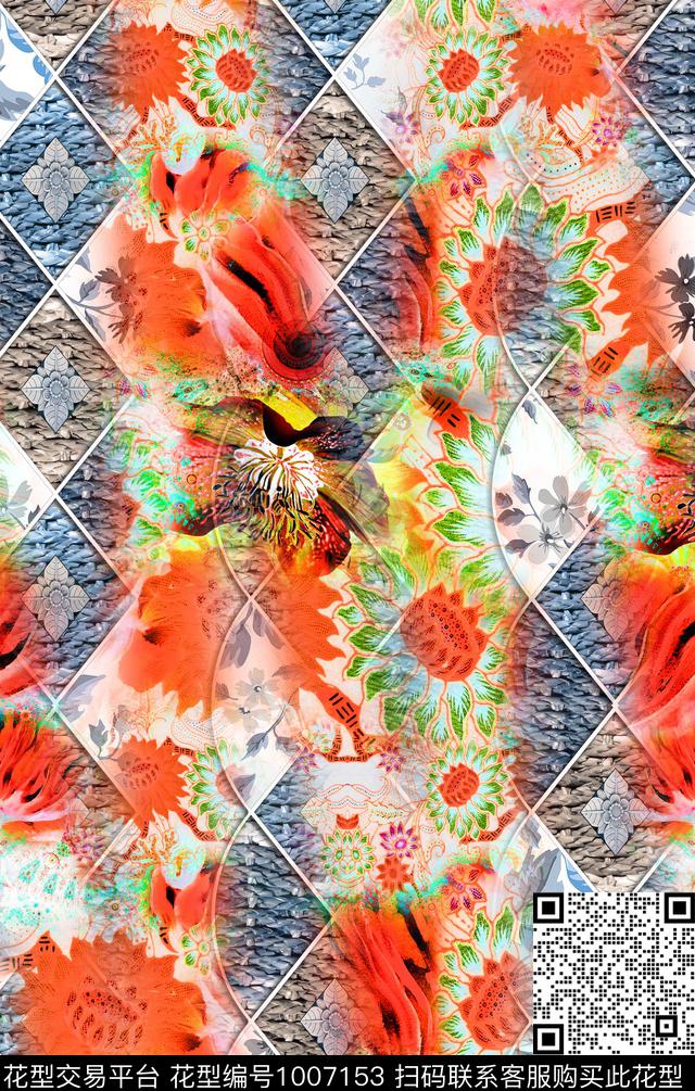 数码华亿平台波西米亚定位花数码印花华亿平台下载（图片编号: 1007153） - 瓦栏（Walan）