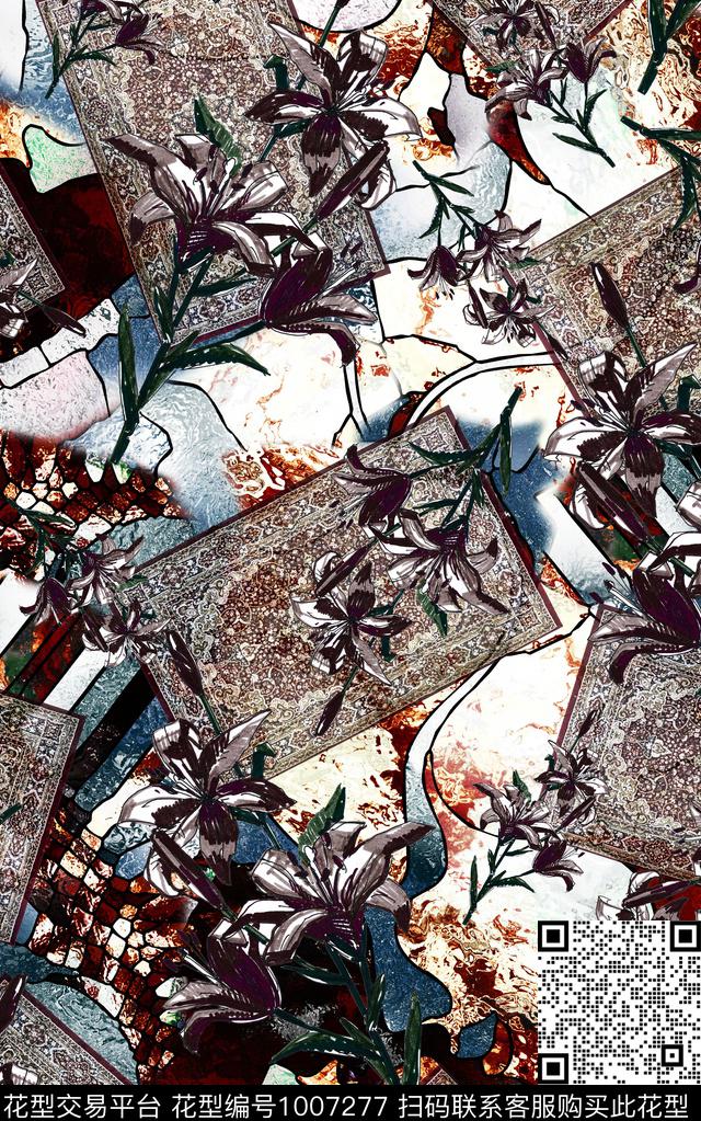 民族风抽象花卉数码印花华亿平台下载（图片编号: 1007277） - 瓦栏（Walan）