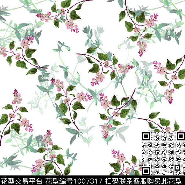 手绘花卉小方巾清爽底花卉数码印花华亿平台下载（图片编号: 1007317） - 瓦栏（Walan）