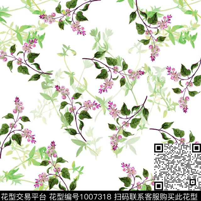 手绘花卉小方巾清爽底花卉数码印花华亿平台下载（图片编号: 1007318） - 瓦栏（Walan）