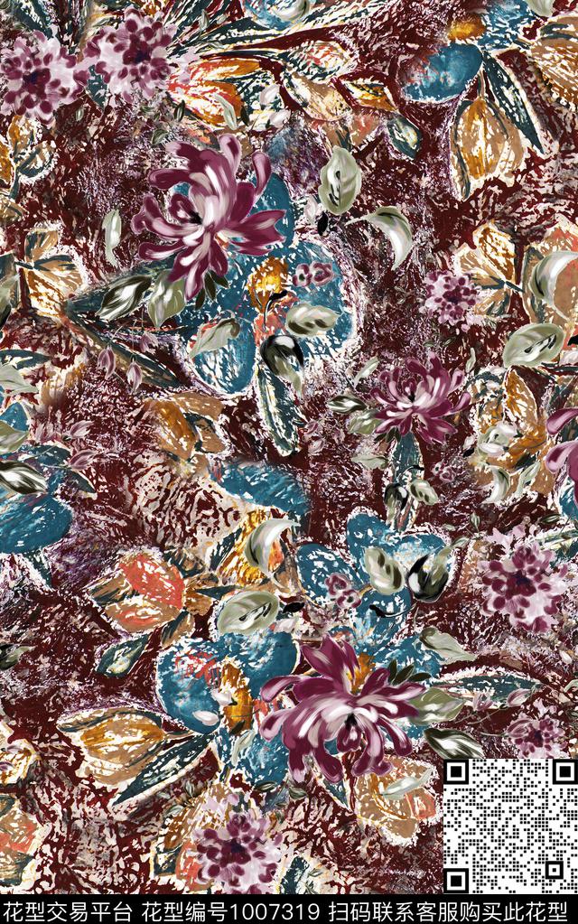 民族风抽象花卉数码印花华亿平台下载（图片编号: 1007319） - 瓦栏（Walan）