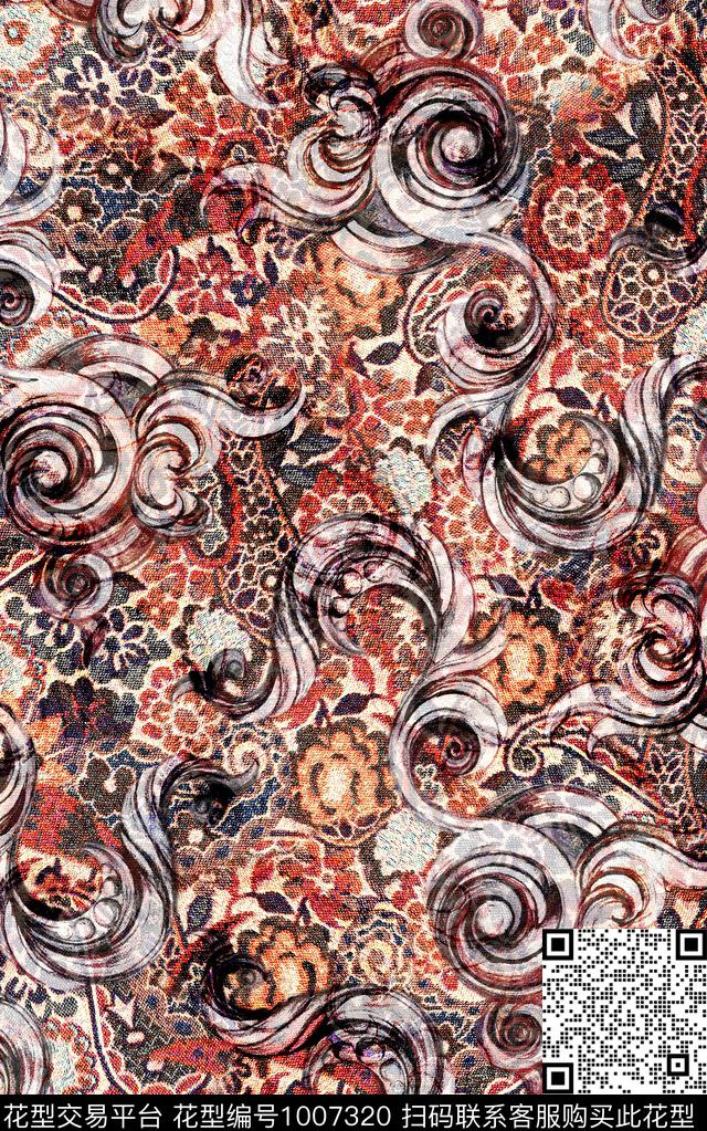 民族风抽象花卉数码印花华亿平台下载（图片编号: 1007320） - 瓦栏（Walan）