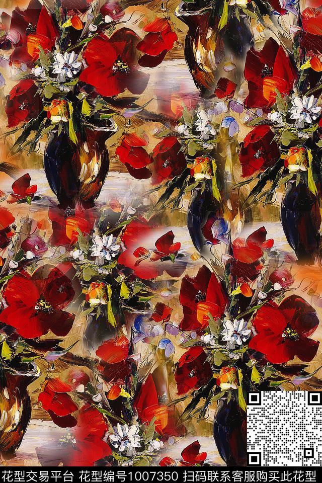 数码华亿平台花卉油画华亿平台数码印花华亿平台下载（图片编号: 1007350） - 瓦栏（Walan）
