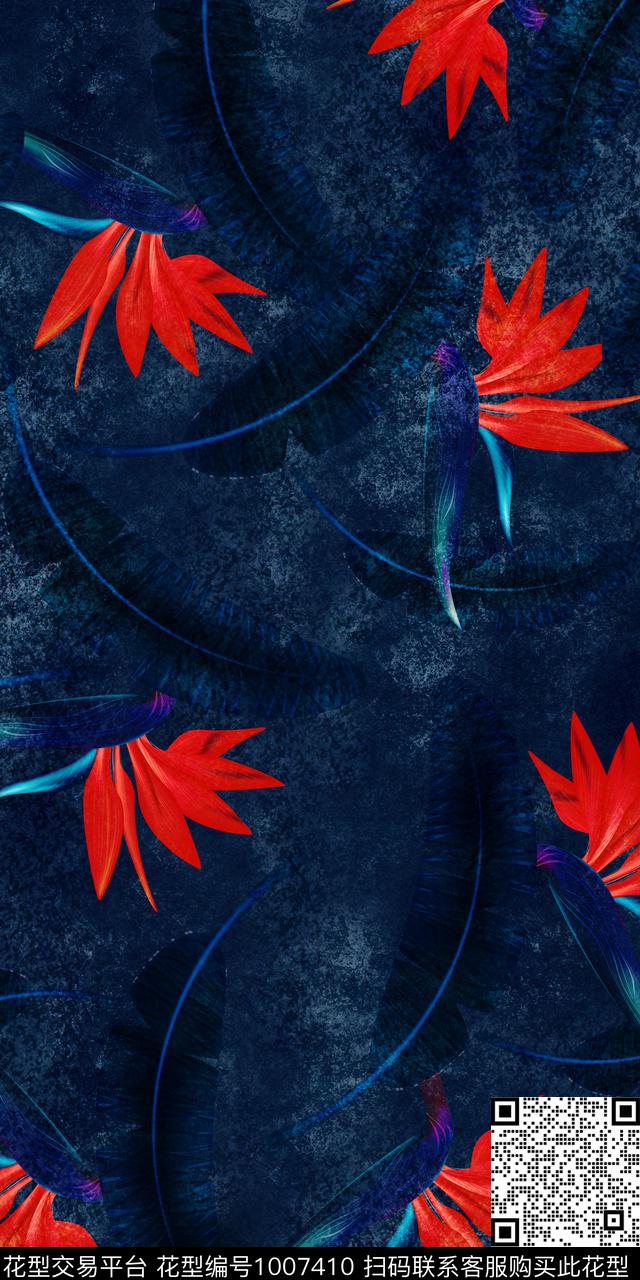 手绘花卉满版散花麻布华亿平台数码印花华亿平台下载（图片编号: 1007410） - 瓦栏（Walan）